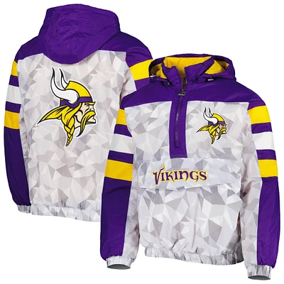 Men's Starter White/Purple Minnesota Vikings Thursday Night Gridiron Raglan Half-Zip Hooded Jacket