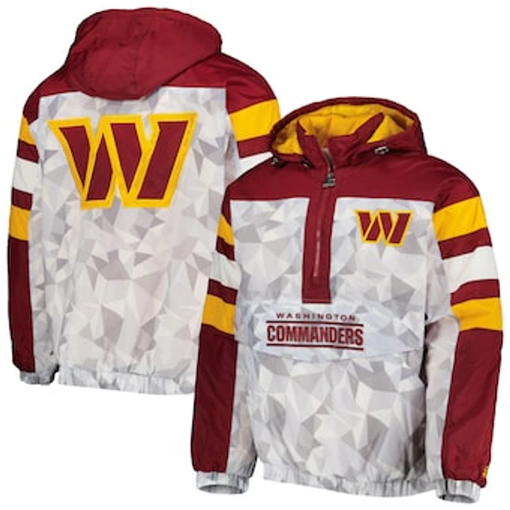 Men's Starter White/Burgundy Washington Commanders Thursday Night Gridiron Raglan Half-Zip Hooded Jacket