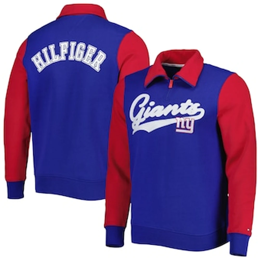 Men's Tommy Hilfiger Royal/Red New York Giants Aiden Quarter-Zip Sweatshirt