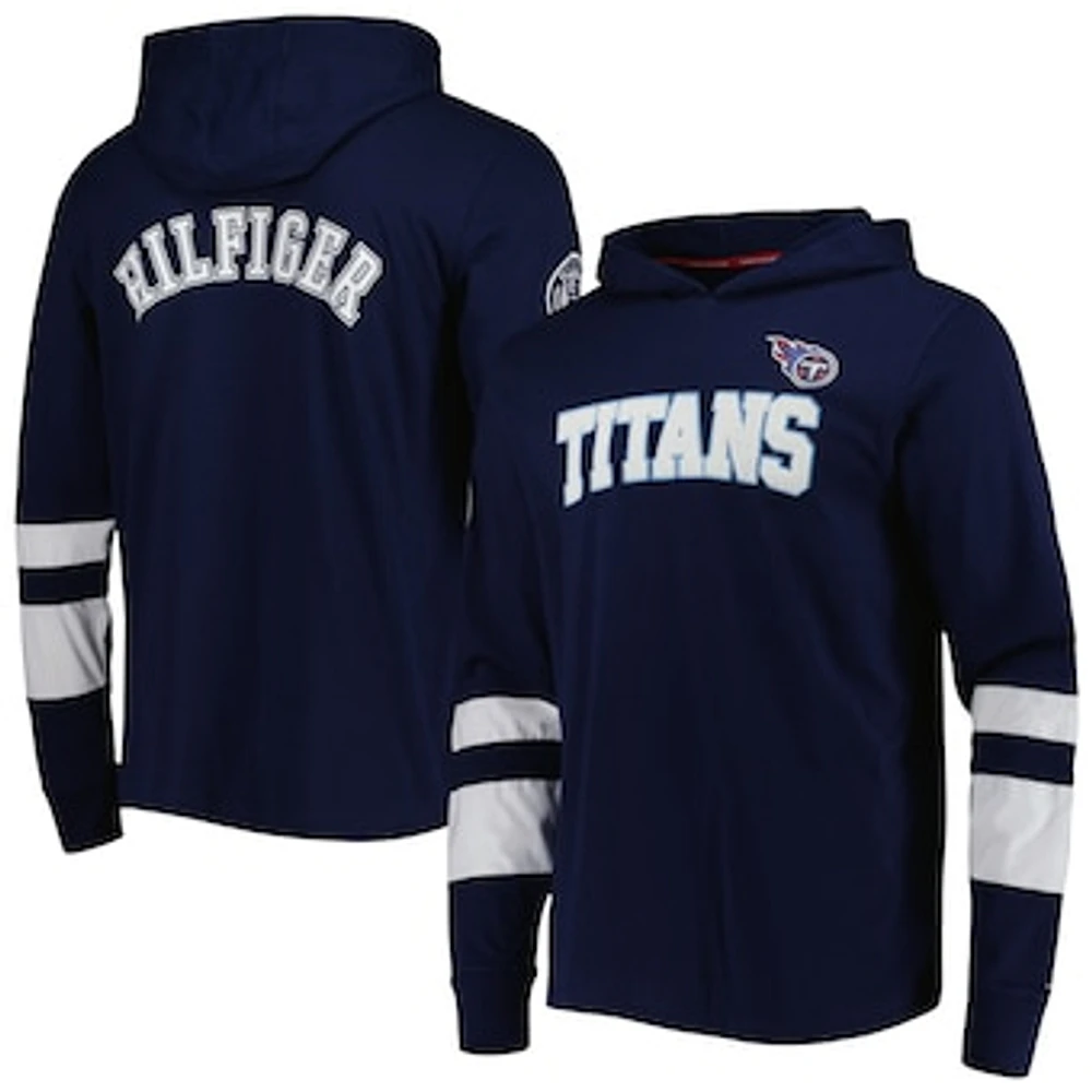 Men's Tommy Hilfiger Navy/White Tennessee Titans Alex Long Sleeve Hoodie T-Shirt