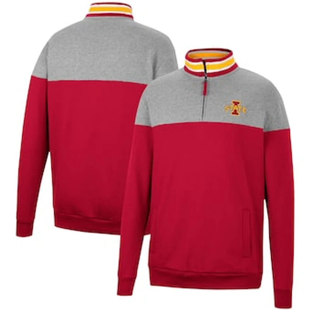 Men's Colosseum Heathered Gray/Cardinal Iowa State Cyclones Be the Ball Quarter-Zip Top