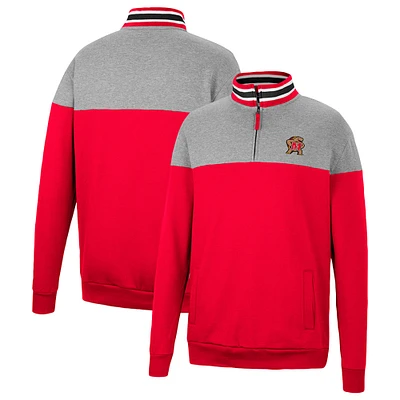 Men's Colosseum Red/Heather Gray Maryland Terrapins Be the Ball Quarter-Zip Top