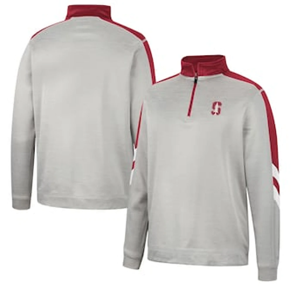 Men's Colosseum Gray/Cardinal Stanford Cardinal Bushwood Fleece Quarter-Zip Jacket