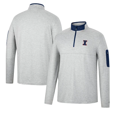 Men's Colosseum Heathered Gray/Navy Illinois Fighting Illini Country Club Windshirt Quarter-Zip Jacket