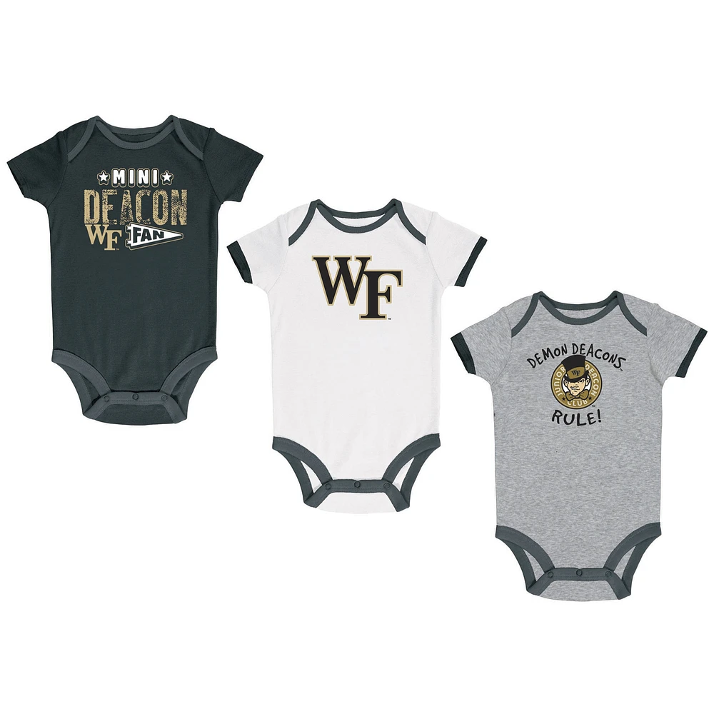 Newborn & Infant Champion Black/Heather Gray/White Wake Forest Demon Deacons Three-Pack Bodysuit Set