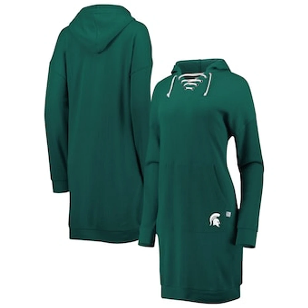 Women's Touch Green Michigan State Spartans Quick Pass Lace-Up V-Neck Hoodie Dress