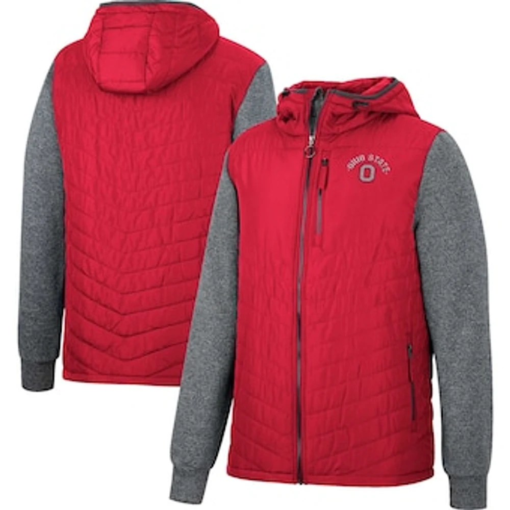 Men's Colosseum Scarlet Ohio State Buckeyes Course Herringbone Full-Zip Hoodie