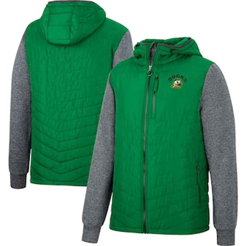 Men's Colosseum Green/Charcoal Oregon Ducks Course Herringbone Full-Zip Hoodie