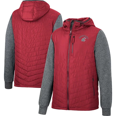 Men's Colosseum Crimson/Charcoal Washington State Cougars Course Herringbone Full-Zip Hoodie