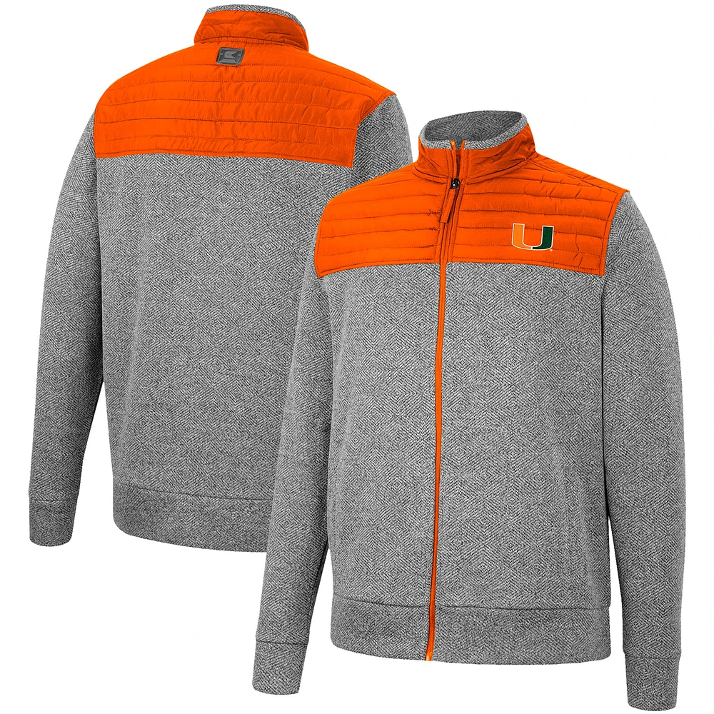 Men's Colosseum Gray/Orange Miami Hurricanes Putter Herringbone Full-Zip Jacket