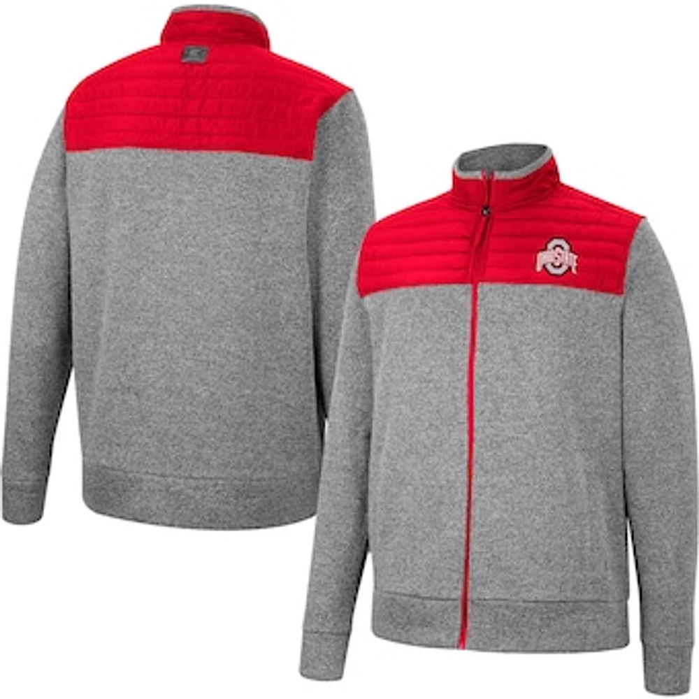 Men's Colosseum Gray/Scarlet Ohio State Buckeyes Putter Herringbone Full-Zip Jacket