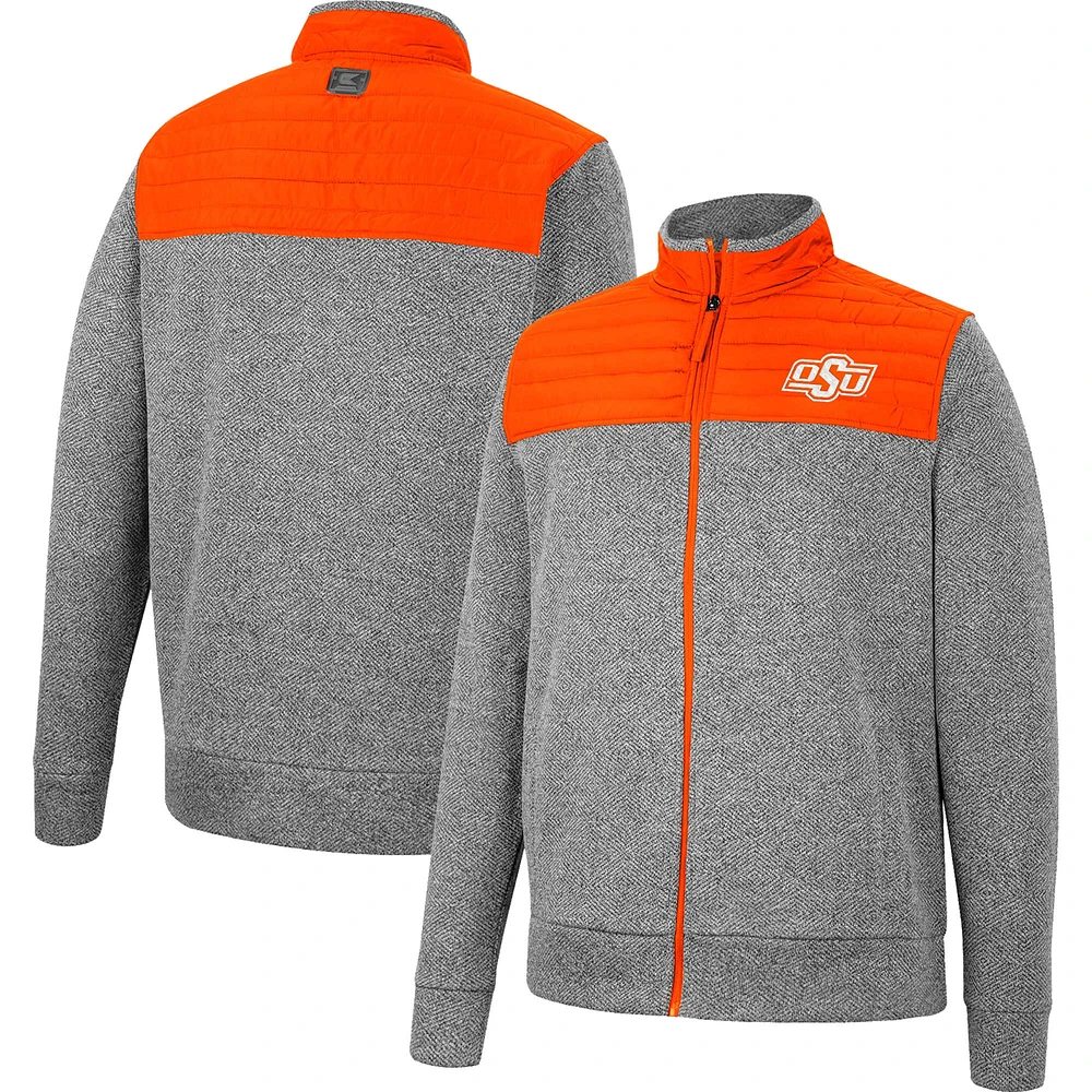 Men's Colosseum Gray/Orange Oklahoma State Cowboys Putter Herringbone Full-Zip Jacket