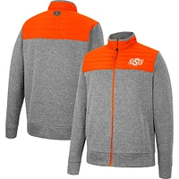 Men's Colosseum Gray/Orange Oklahoma State Cowboys Putter Herringbone Full-Zip Jacket