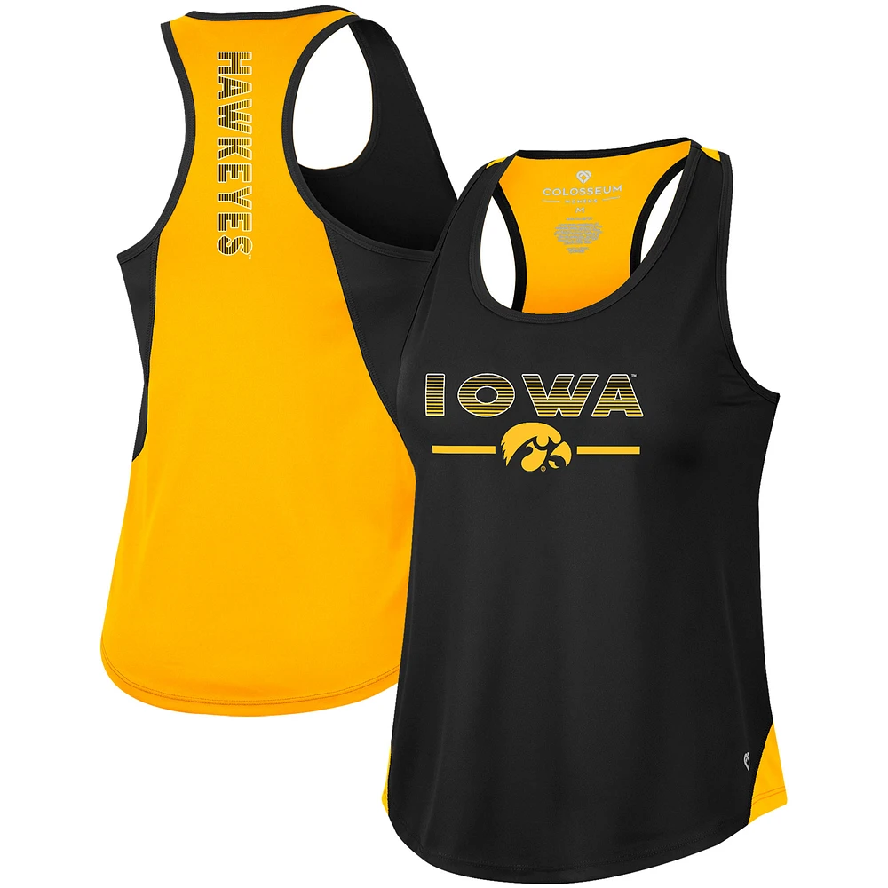 Women's Colosseum Black Iowa Hawkeyes Sachs 2-Hit Scoop Neck Racerback Tank Top