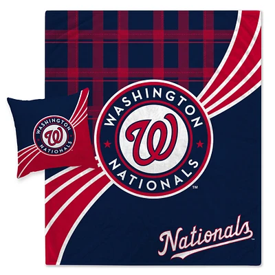 Washington Nationals Plaid Wave Lightweight Blanket & Pillow Combo Set