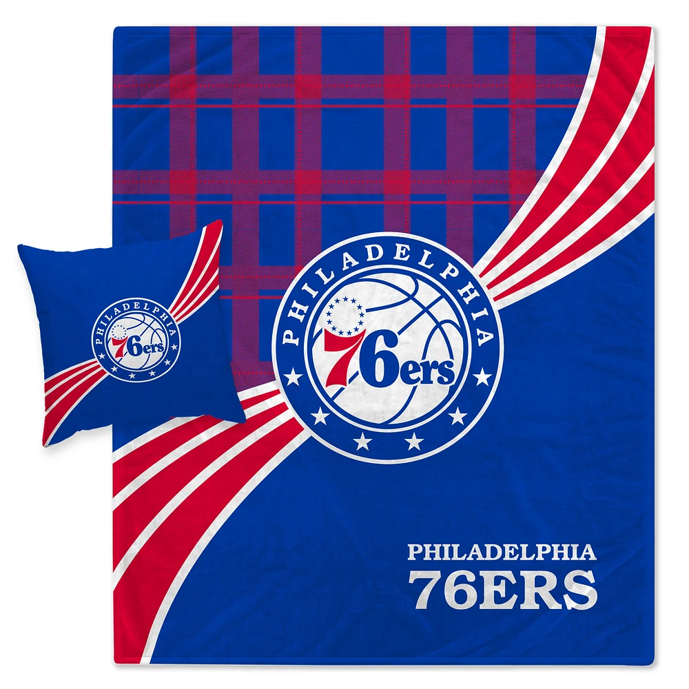 Philadelphia 76ers Plaid Wave Lightweight Blanket & Pillow Combo Set