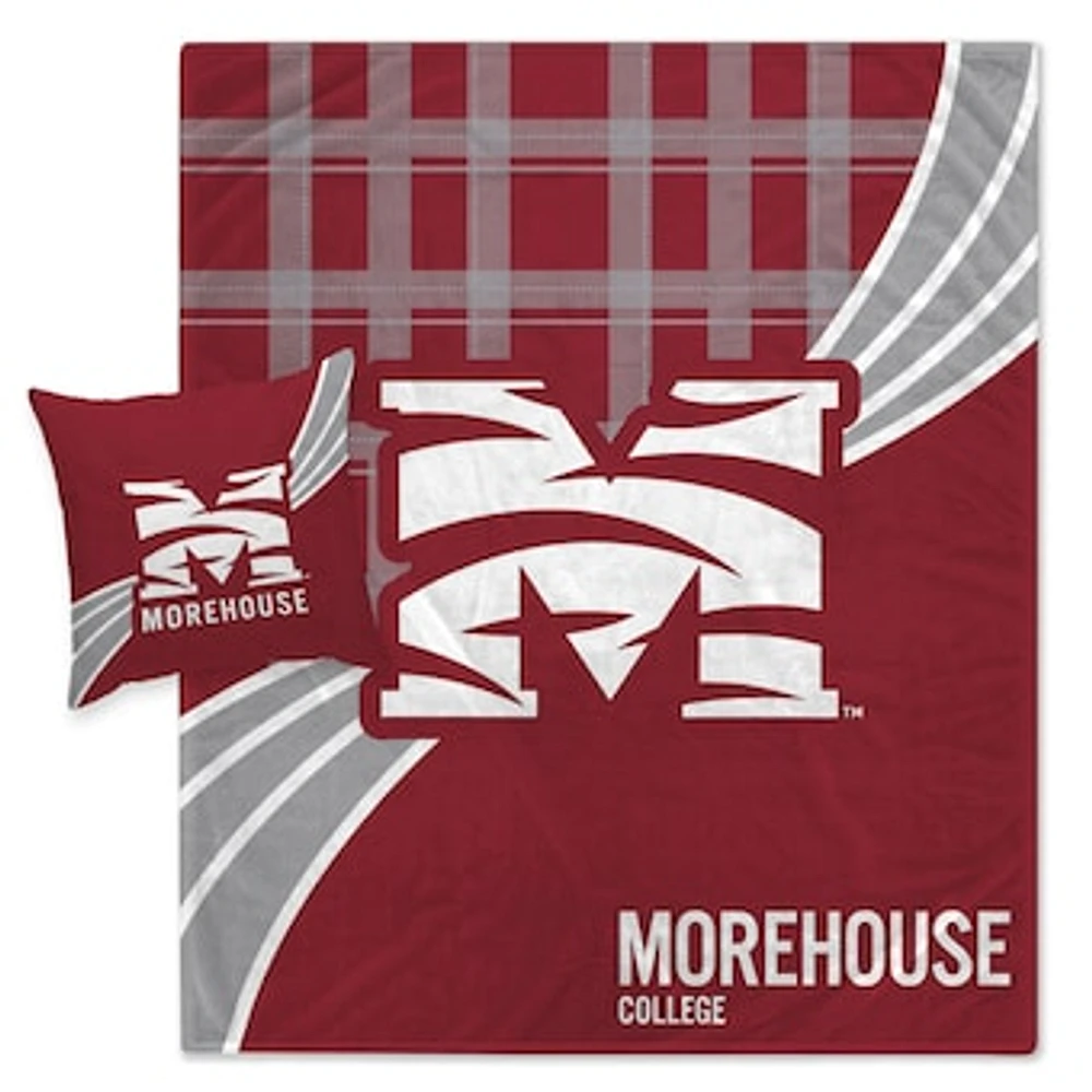 Morehouse Maroon Tigers Plaid Wave Lightweight Blanket & Pillow Combo Set