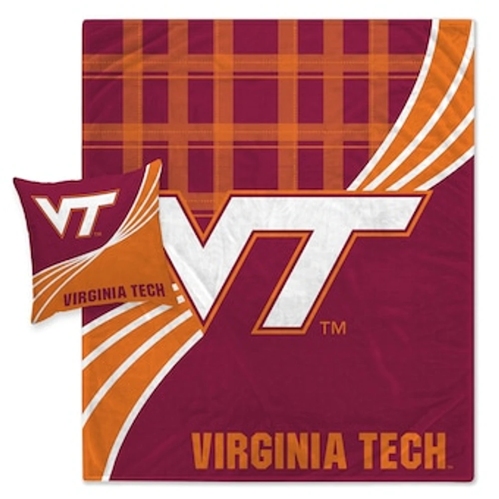 Virginia Tech Hokies Plaid Wave Lightweight Blanket & Pillow Combo Set