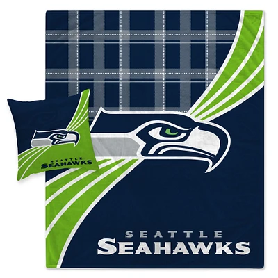 Seattle Seahawks Plaid Wave Lightweight Blanket & Pillow Combo Set