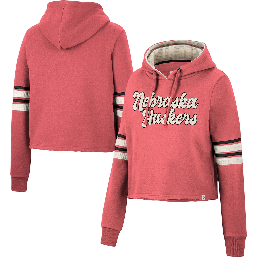 Women's Colosseum Scarlet Nebraska Huskers Retro Cropped Pullover Hoodie