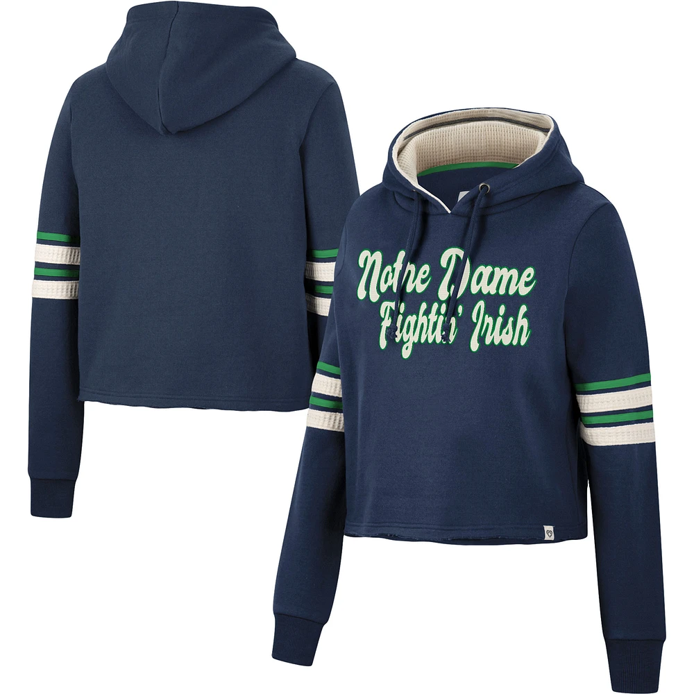 Women's Colosseum Navy Notre Dame Fighting Irish Retro Cropped Pullover Hoodie