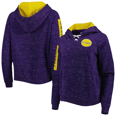 Women's Colosseum Purple LSU Tigers The Devil Speckle Lace-Placket Raglan Pullover Hoodie