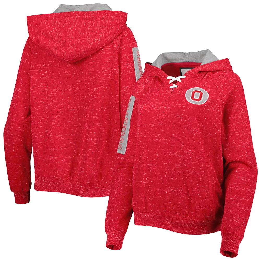 Women's Colosseum Scarlet Ohio State Buckeyes The Devil Speckle Lace-Placket Raglan Pullover Hoodie