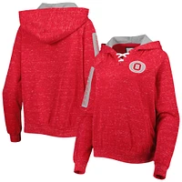 Women's Colosseum Scarlet Ohio State Buckeyes The Devil Speckle Lace-Placket Raglan Pullover Hoodie