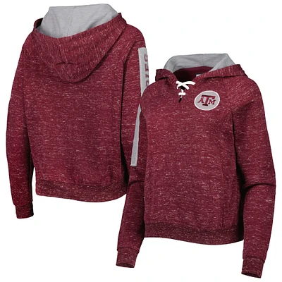 Women's Colosseum Maroon Texas A&M Aggies The Devil Speckle Lace-Placket Raglan Pullover Hoodie