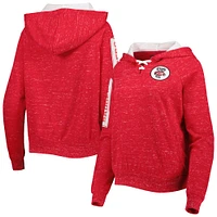 Women's Colosseum Red Wisconsin Badgers The Devil Speckle Lace-Placket Raglan Pullover Hoodie