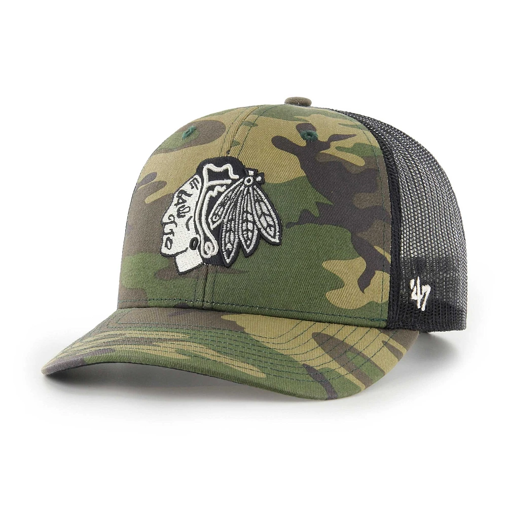 Men's '47 Camo/Black Chicago Blackhawks Trucker Snapback Hat