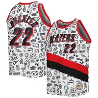 Men's Mitchell & Ness Clyde Drexler White Portland Trail Blazers 1991/92 Hardwood Classics Doodle Swingman Player Jersey