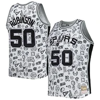 Men's Mitchell & Ness David Robinson White San Antonio Spurs 1998/99 Hardwood Classics Doodle Swingman Player Jersey