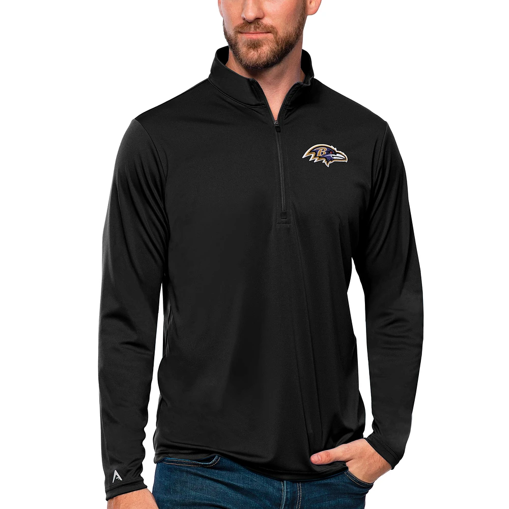 Men's Antigua Black Baltimore Ravens Tribute Quarter-Zip Lightweight Pullover Top