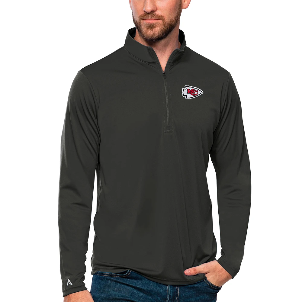 Men's Antigua Charcoal Kansas City Chiefs Tribute Quarter-Zip Lightweight Pullover Top