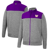 Men's Colosseum Charcoal/Purple Washington Huskies Putter Herringbone Full-Zip Jacket