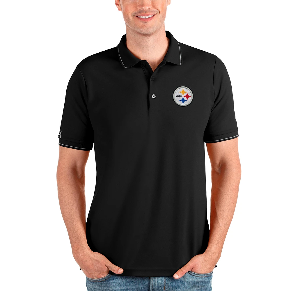Men's Antigua Black Pittsburgh Steelers Affluent Polo