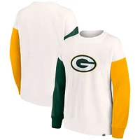 Women's Fanatics White Green Bay Packers Colorblock Primary Logo Pullover Sweatshirt