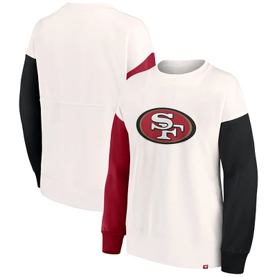 Women's Fanatics White San Francisco 49ers Colorblock Primary Logo Pullover Sweatshirt