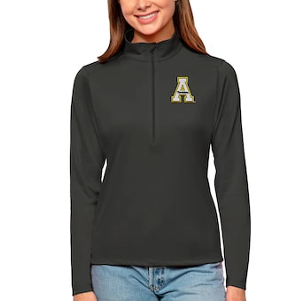 Women's Antigua Charcoal Appalachian State Mountaineers Tribute Quarter-Zip Pullover Top