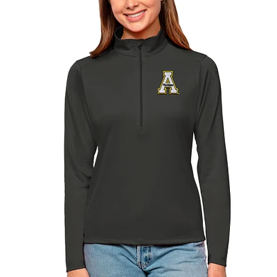 Women's Antigua Charcoal Appalachian State Mountaineers Tribute Quarter-Zip Pullover Top