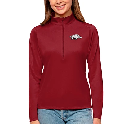 Women's Antigua Cardinal Arkansas Razorbacks Tribute Quarter-Zip Pullover Top