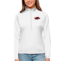 Women's Antigua White Arkansas Razorbacks Tribute Quarter-Zip Pullover Top