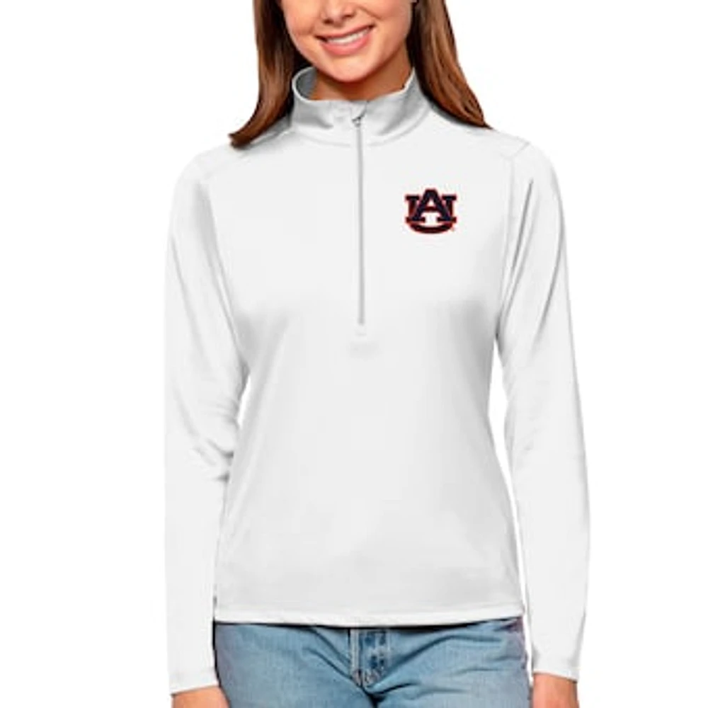 Women's Antigua White Auburn Tigers Tribute Quarter-Zip Pullover Top