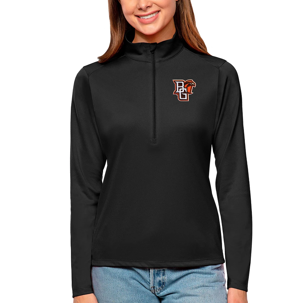 Women's Antigua Black Bowling Green St. Falcons Tribute Quarter-Zip Pullover Top