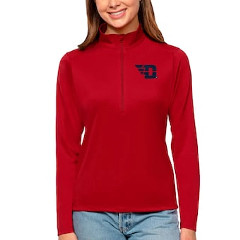 Women's Antigua Red Dayton Flyers Tribute Quarter-Zip Pullover Top