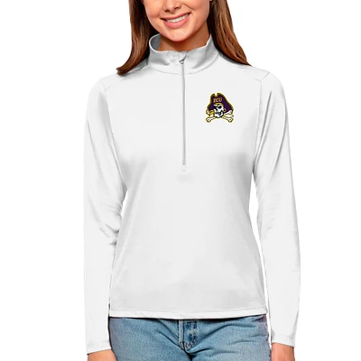 Women's Antigua White ECU Pirates Tribute Quarter-Zip Pullover Top