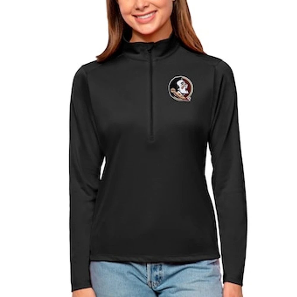 Women's Antigua Black Florida State Seminoles Tribute Quarter-Zip Pullover Top