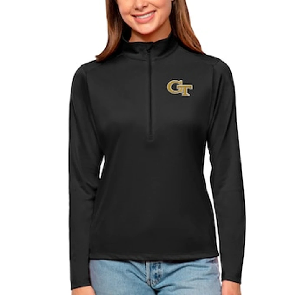 Women's Antigua Black Georgia Tech Yellow Jackets Tribute Quarter-Zip Pullover Top