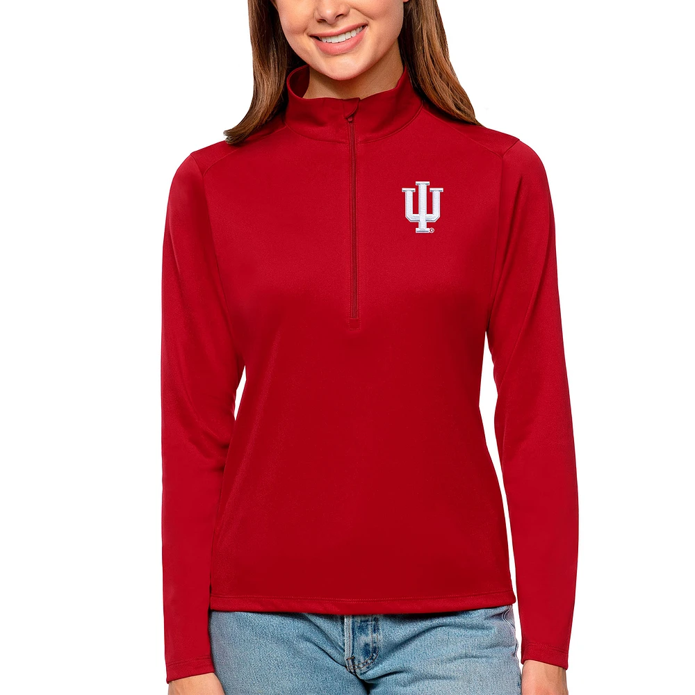 Women's Antigua Red Indiana Hoosiers Tribute Quarter-Zip Pullover Top